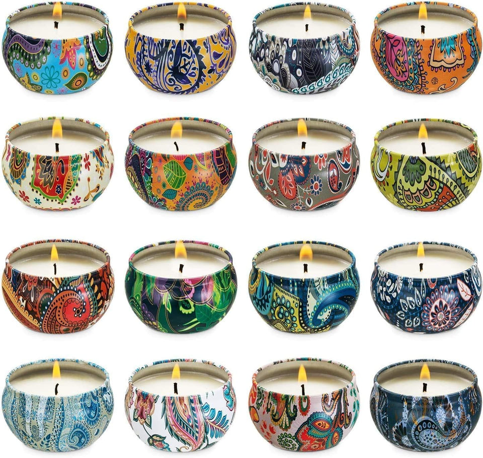 YOROXRG 16-pack candles displayed, vibrant scents for a cozy room.