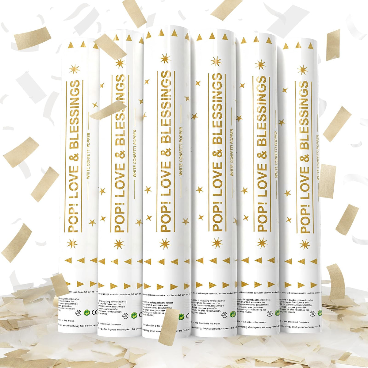 Yorr white and gold confetti poppers illuminate outdoor weddings