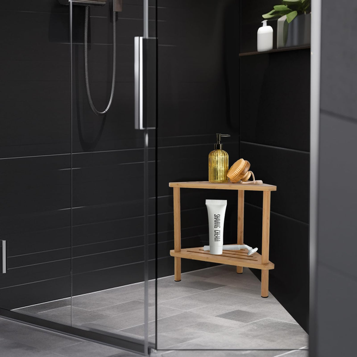 Yoshiky shower foot rest in a bathroom setup for bathing routines