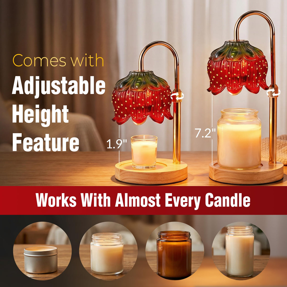 Yoss Strawberry Candle Warmer Lamp fits all jar sizes including 3 wick