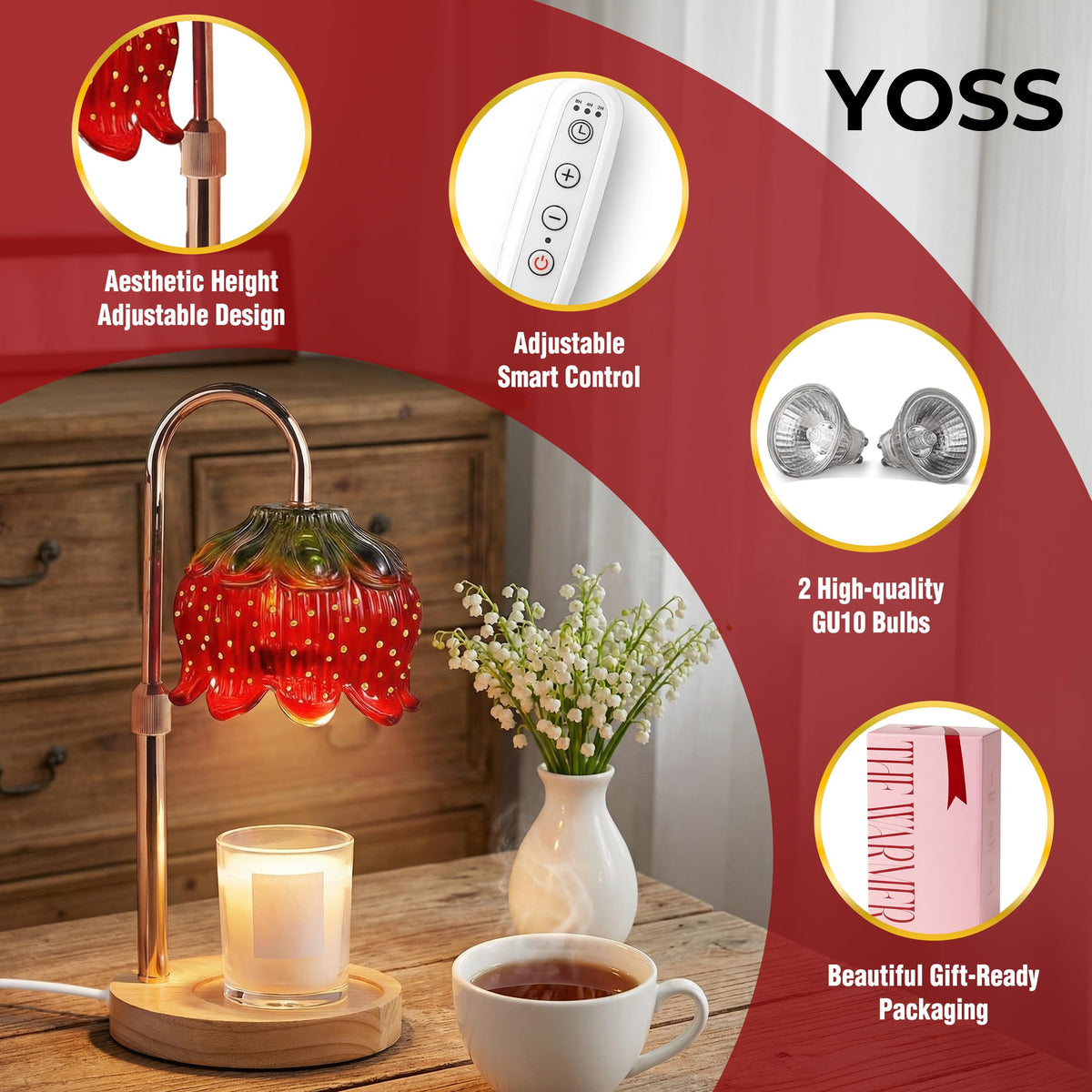 Yoss Strawberry Candle Warmer Lamp cute strawberry decor in room
