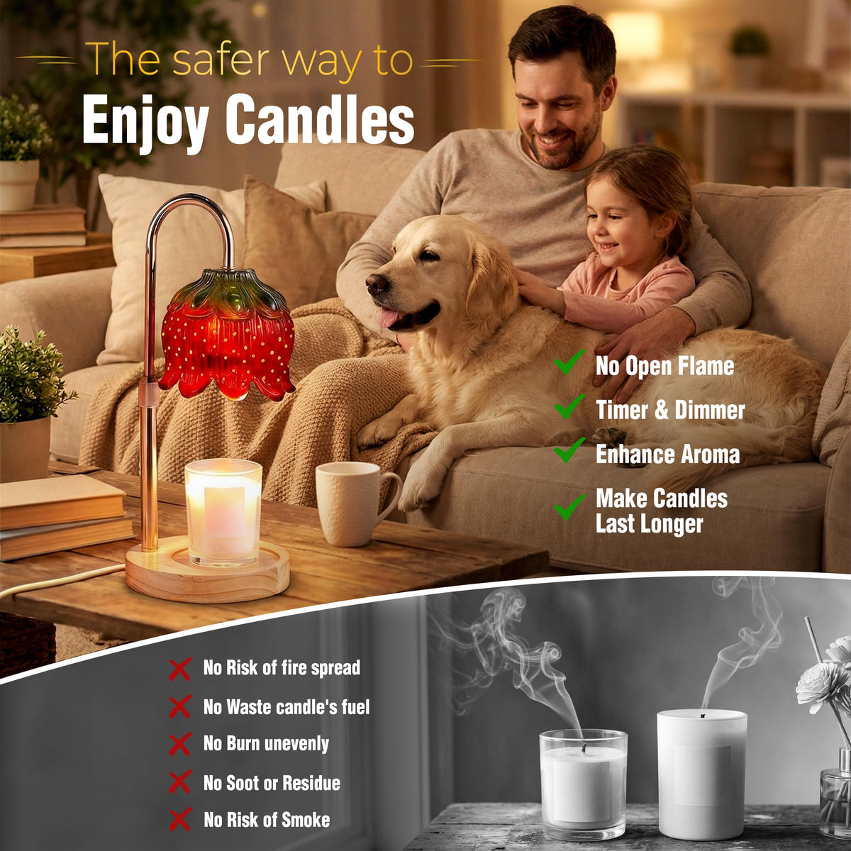 Yoss Strawberry Candle Warmer Lamp timer control panel in use