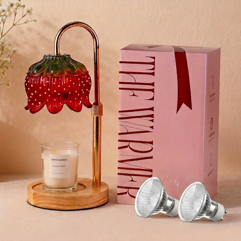 Yoss Strawberry Candle Warmer Lamp top view shows flame-free melting