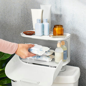 YouCopia Hideaway interior holds two mega toilet rolls for quick access
