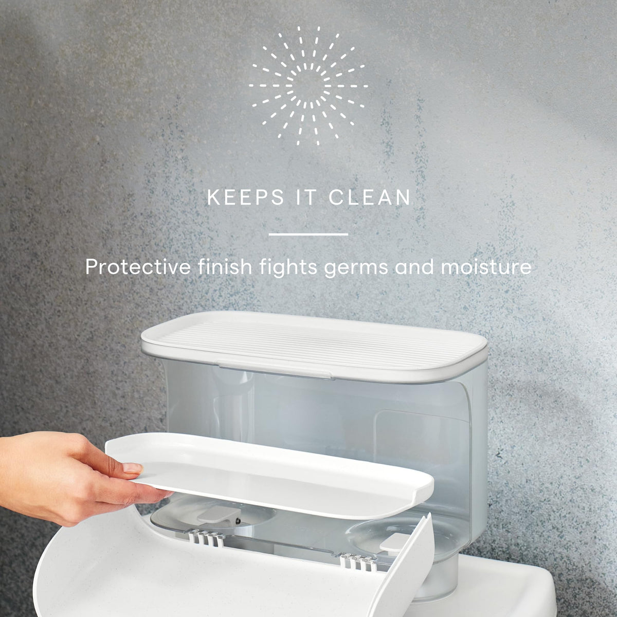 YouCopia Hideaway over toilet top tray organized for tissues and décor