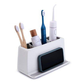 YouCopia The Ledge three-slot toothbrush holder neatly organizes manual and electric brushes.