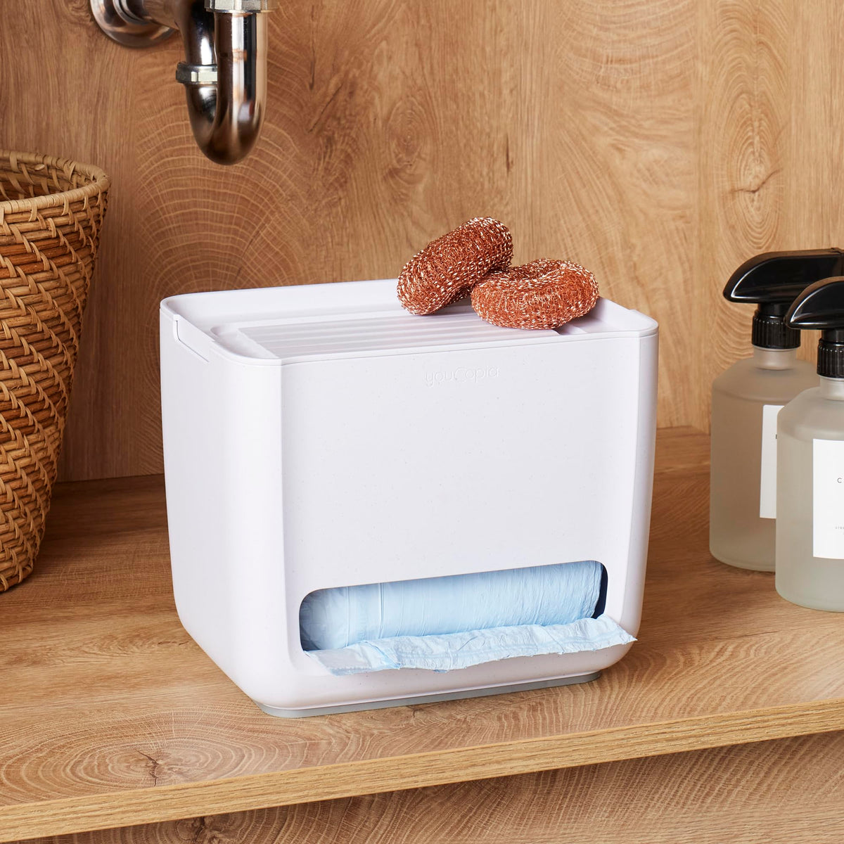 YouCopia SinkSuite cradle-base close-up emphasizes durability in busy kitchens.