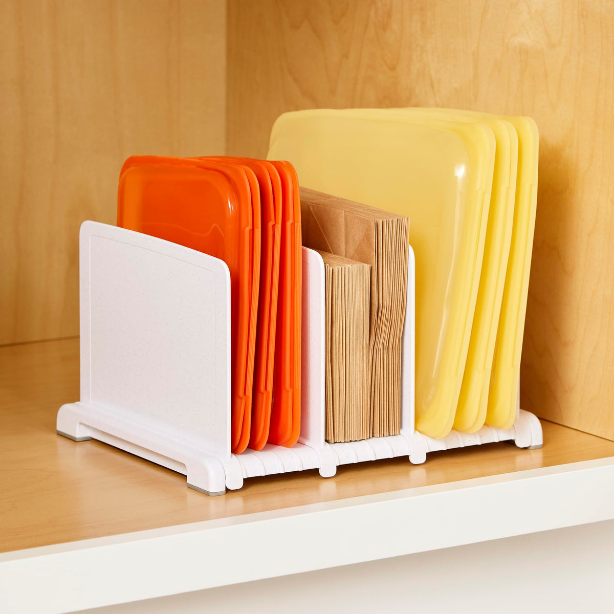 YouCopia StoraBag organizes lunch bags and totes for ready grab-and-go use.