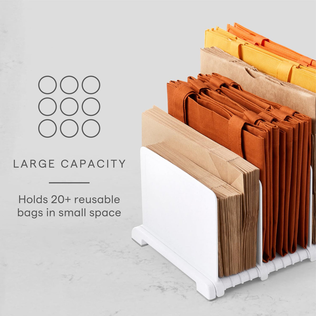 YouCopia StoraBag recycled plastic construction is easy to clean.