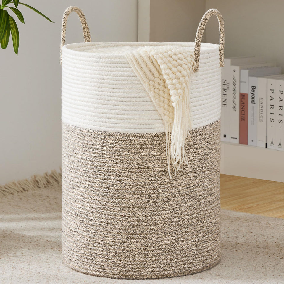 YOUDENOVA cotton rope laundry basket folded for compact storage