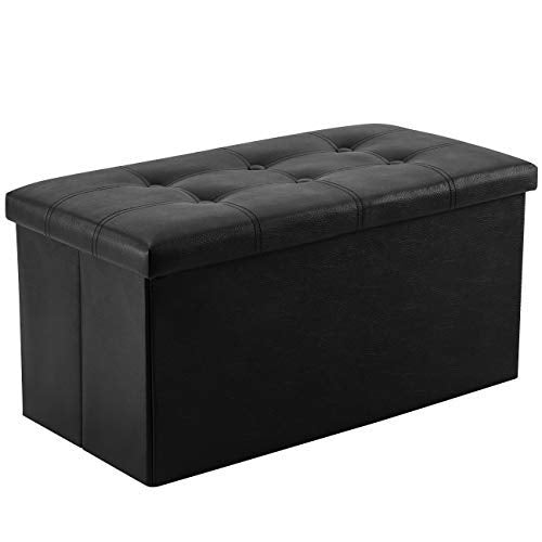 YOUDENOVA folding storage ottoman closed lid with hidden 23-gallon capacity.