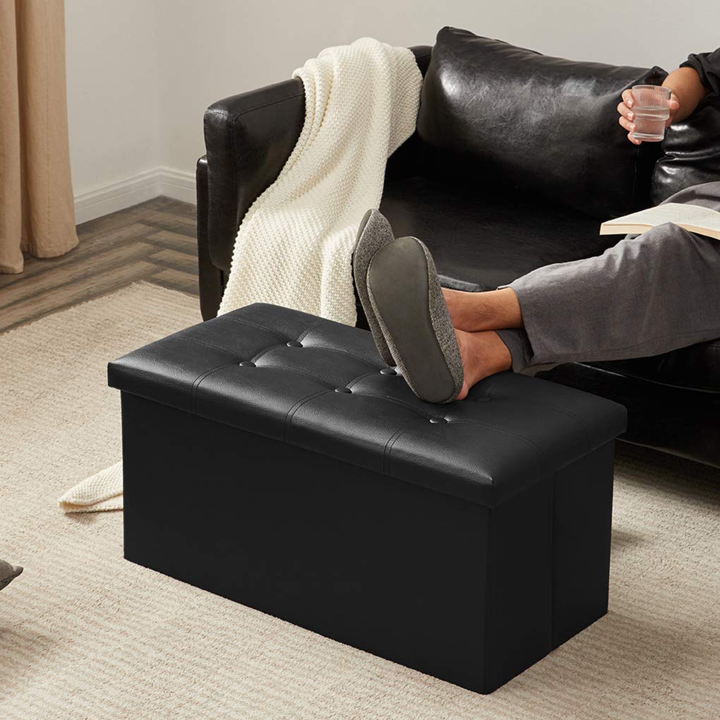 YOUDENOVA folding storage ottoman open lid ideal for quick access to stored items.
