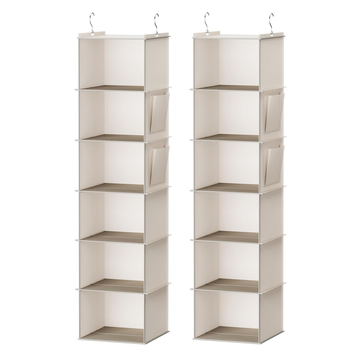 YOUDENOVA hanging closet organizer, beige, front view with six sturdy shelves for tidy wardrobe storage