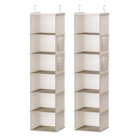 YOUDENOVA hanging closet organizer, beige, front view with six sturdy shelves for tidy wardrobe storage