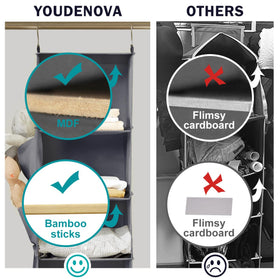 Six-shelf YOUDENOVA unit uses bamboo inserts to prevent bending.