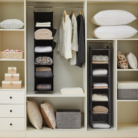 YOUDENOVA hanging closet organizer assembly guide demonstrates simple setup.