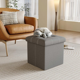 YOUDENOVA imitation linen fabric ottoman offers soft padding for comfortable seating.