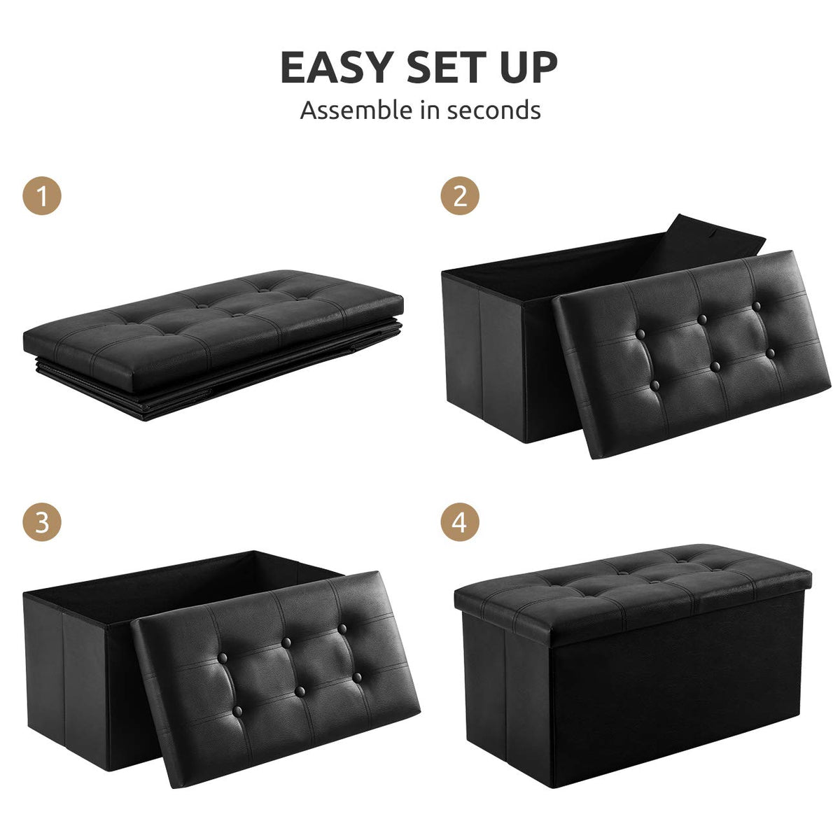 YOUDENOVA padded-seat ottoman offers comfortable resting while storing items.