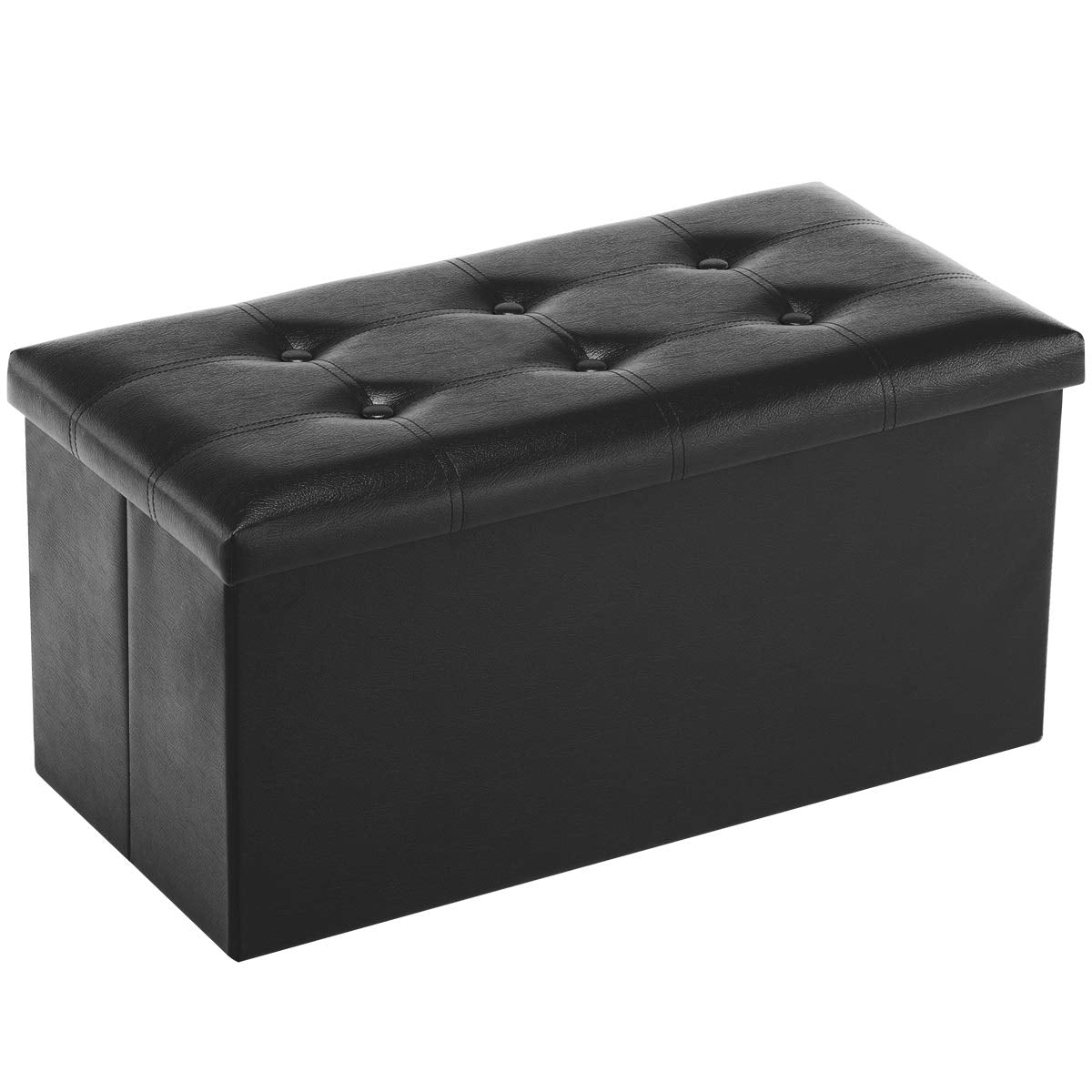 Youdesure folding storage ottoman bench in black with padded lid, ideal for living room organization