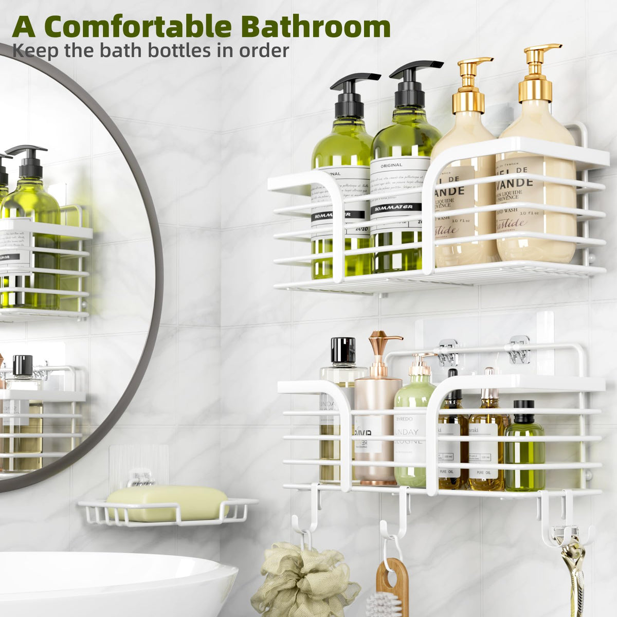 Yougai Shower Caddy drainage bottom keeps shelves dry after use.