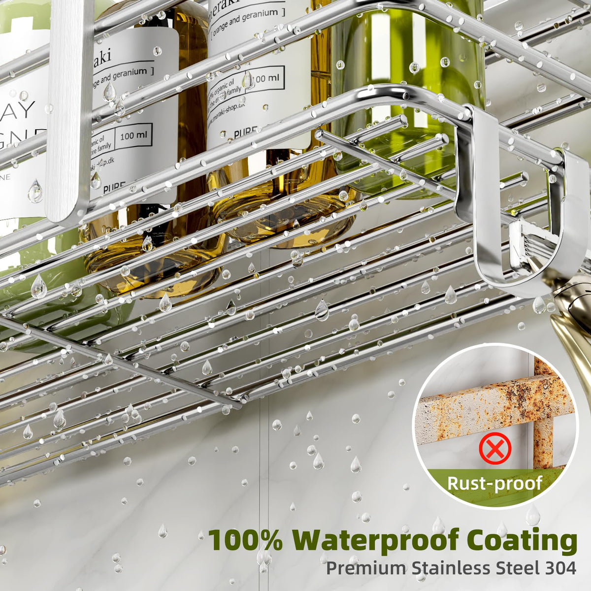 Yougai Shower Caddy hollow bottom drainage for quick drying.