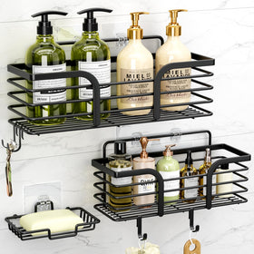Yougai shower caddy main shelf neatly holds bottles for a tidy shower