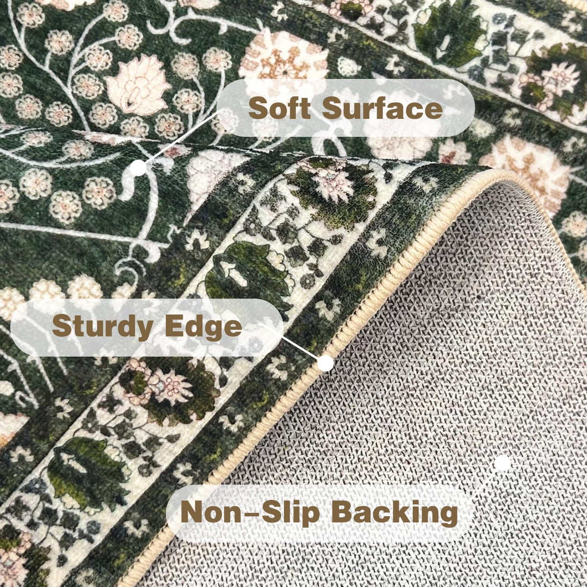 Youime non-slip backing with TPR grips ensures safer floors.