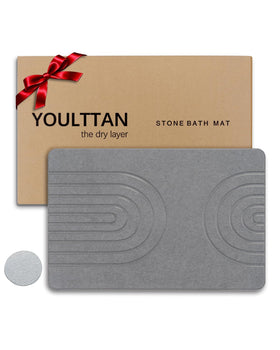 YOULTTAN stone bath mat with diatomaceous earth absorbs moisture rapidly for a dry floor.
