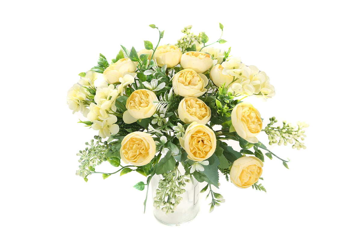 YoungJewl four-pack light yellow peony arrangement for wedding decor