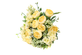 YoungJewl Peony silk flowers with three heads and bendable stems for DIY bouquets