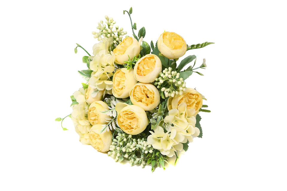 YoungJewl Peony silk flowers with three heads and bendable stems for DIY bouquets