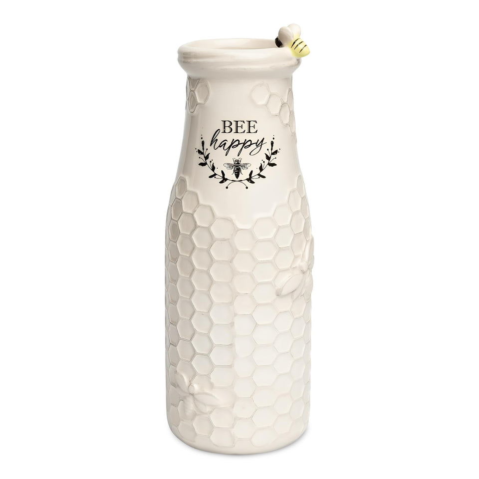 Young's Inc Bee Happy Vase front view with honeycomb design for chic shelves.