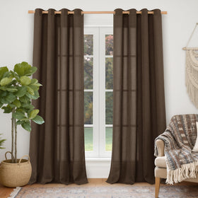 YoungsTex brown linen curtains texture close-up for a cozy living room.