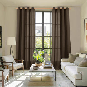 YoungsTex brown linen curtains bronze grommets enable easy hanging.