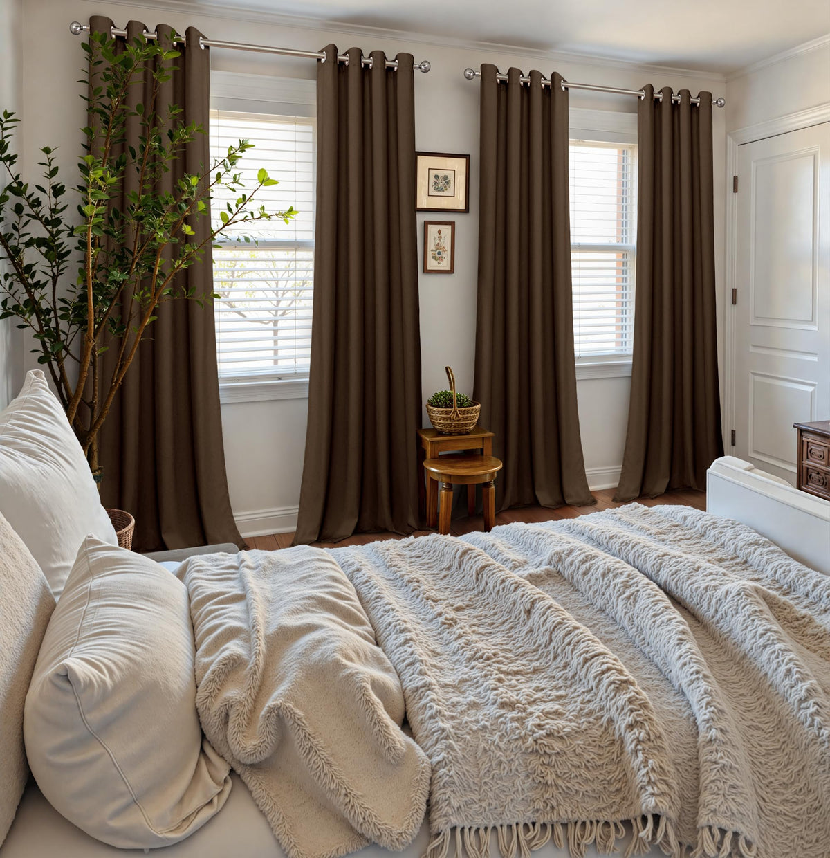 YoungsTex brown velvet curtains soften daylight and create a cozy mood