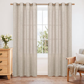 YoungsTex beige semi-sheer curtains 84in soften daylight for a cozy living room.