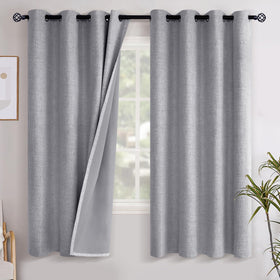 YoungsTex grey linen blackout curtains panel with grommets blocks light for privacy.