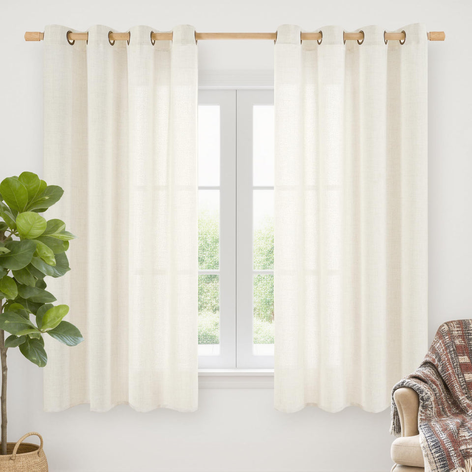 YoungsTex Ivory Linen Curtains panel pair with 63-inch length, offering soft texture and light diffusion.