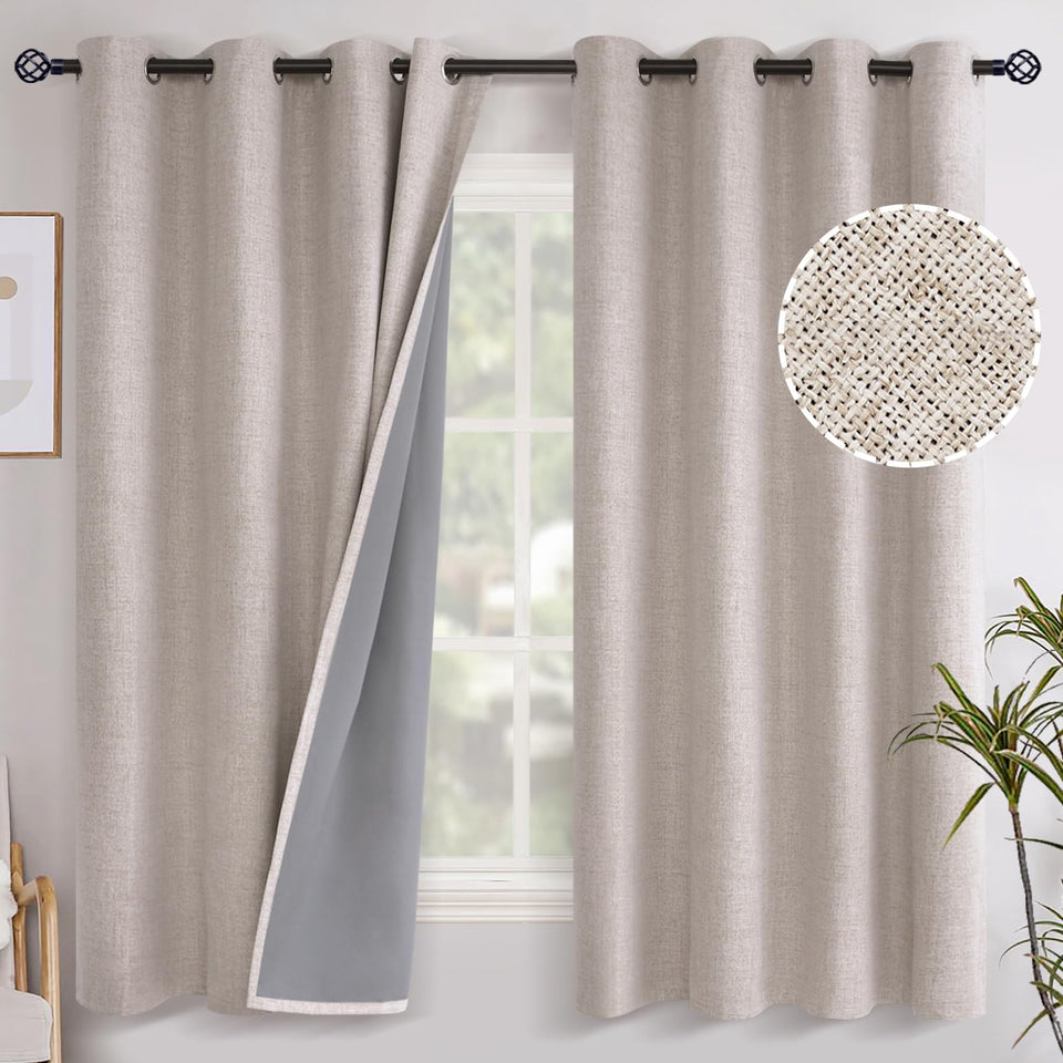 YoungsTex linen blackout curtains beige panel 1 enhance privacy and block daylight