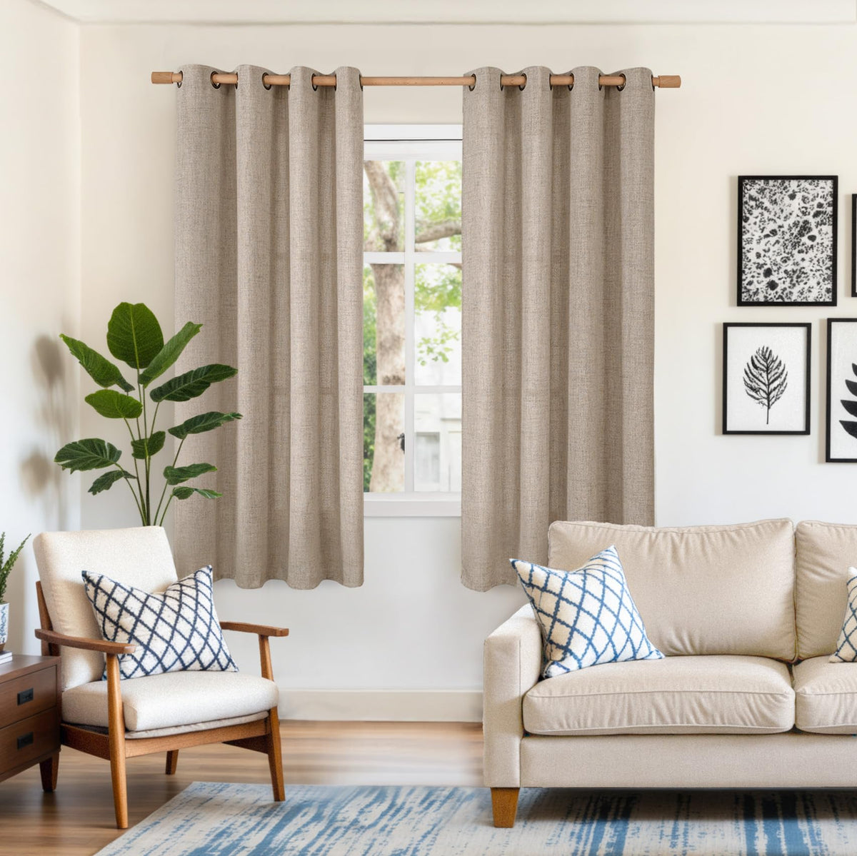 YoungsTex Oatmeal Linen curtain bronze grommet detail adding subtle style.