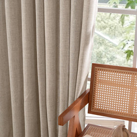 YoungsTex Oatmeal Linen living room drapes balance privacy with light.