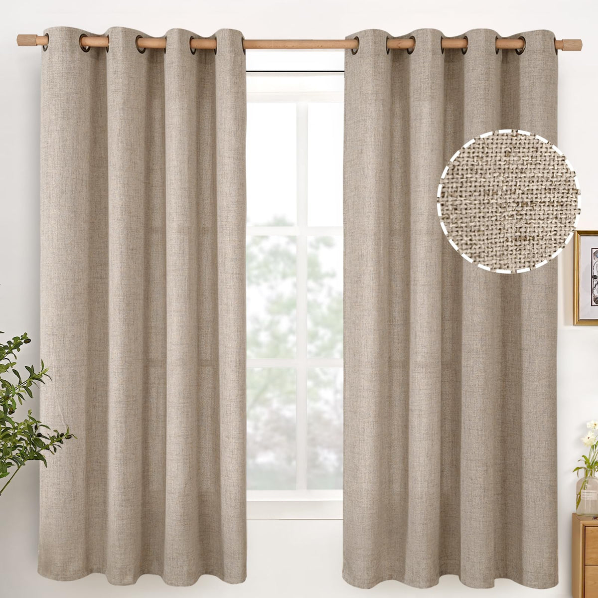 YoungsTex Oatmeal Linen curtain panel close-up showing texture for cozy spaces.