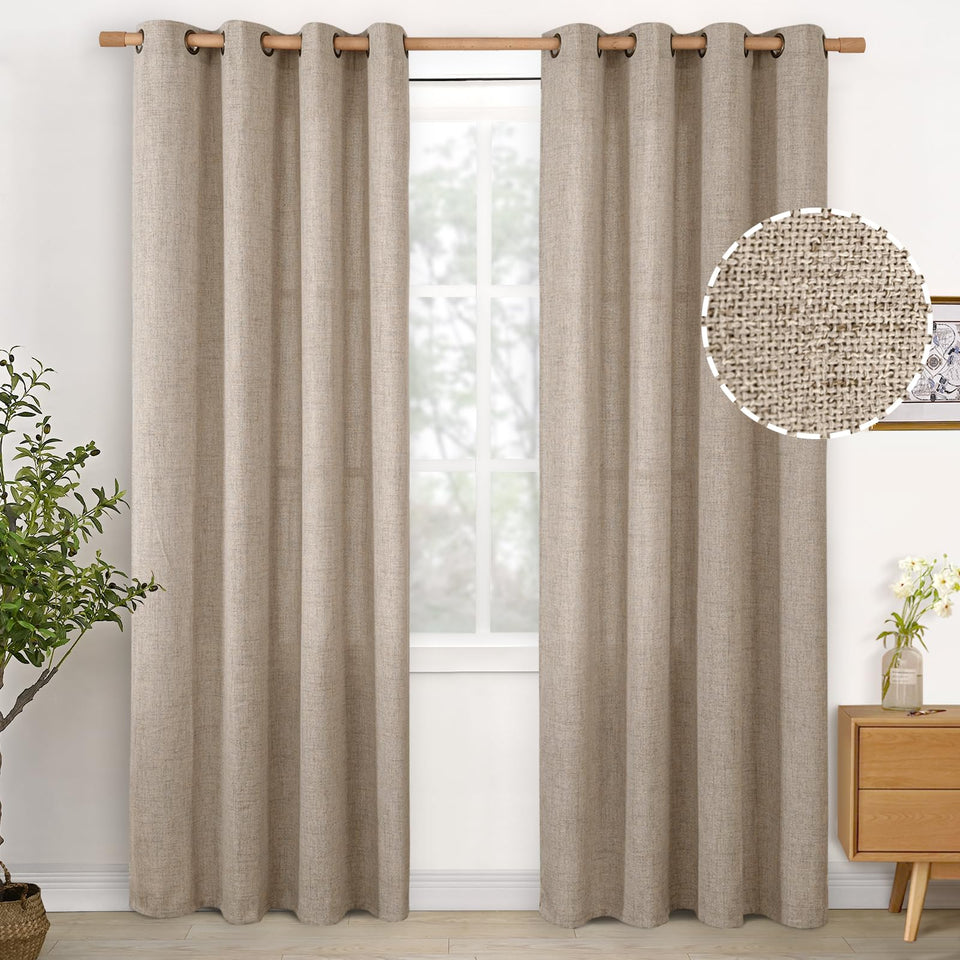 YoungsTex oatmeal linen curtains 84-inch panels with bronze grommets for a soft, timeless look.