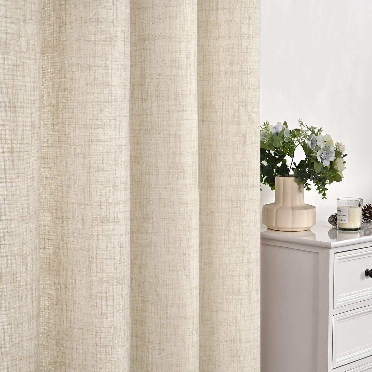 Thicker weave provides private, cozy evenings with YoungsTex linen curtains.