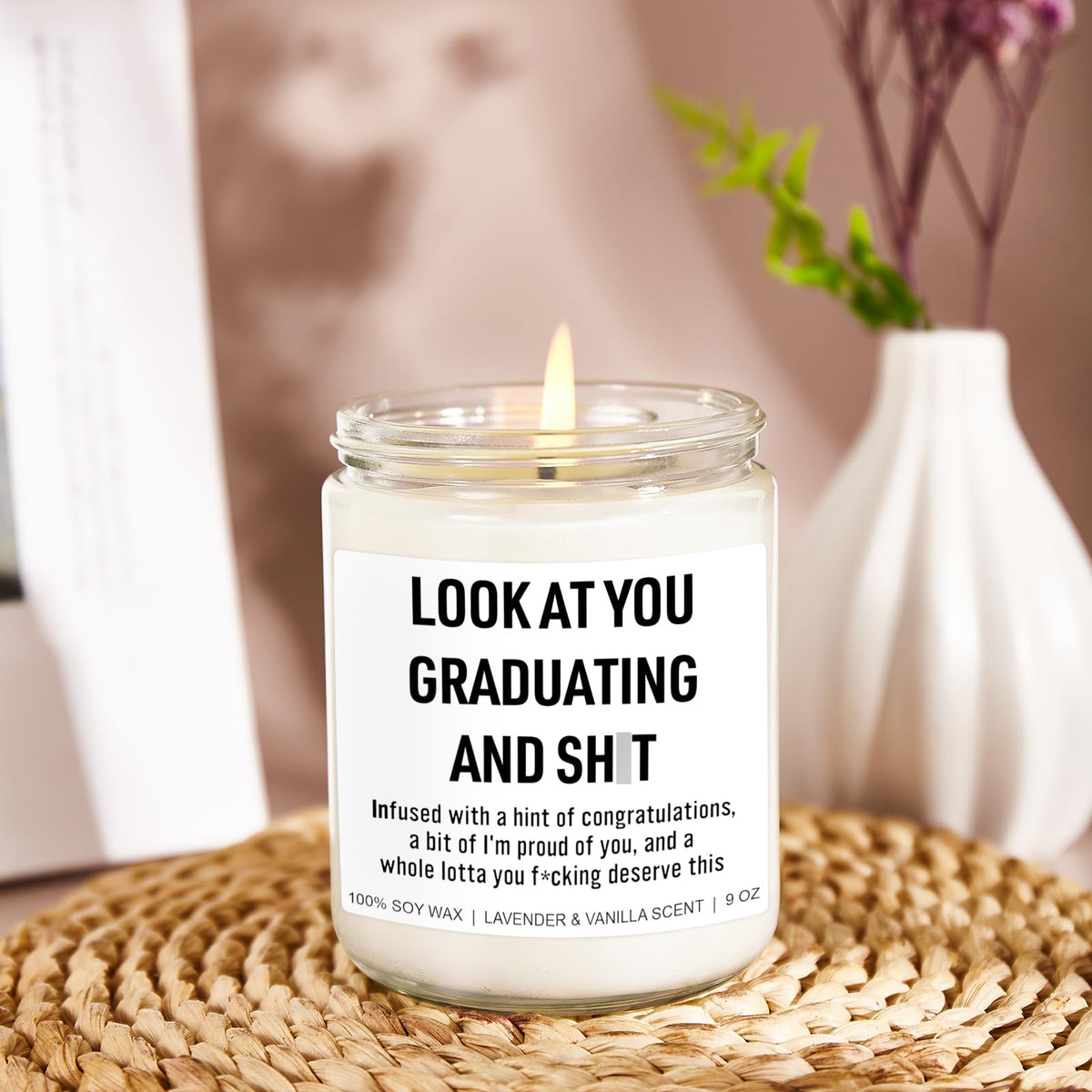 Younift Funny Grad Candle gift box and lid highlight ready-to-gift packaging