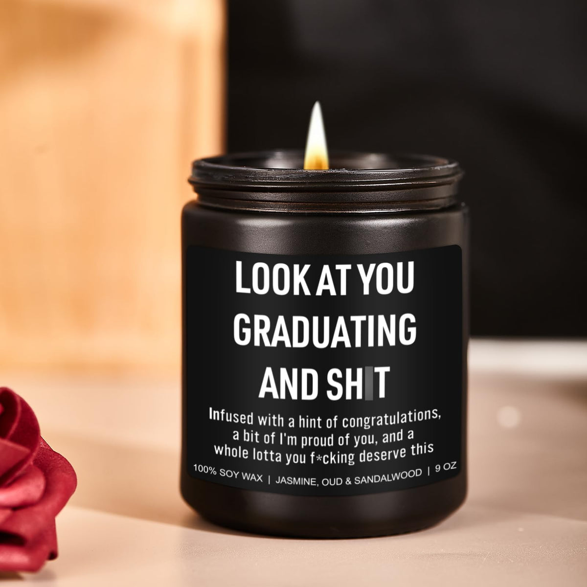 Reusable glass jar with lid from Younift graduation candle