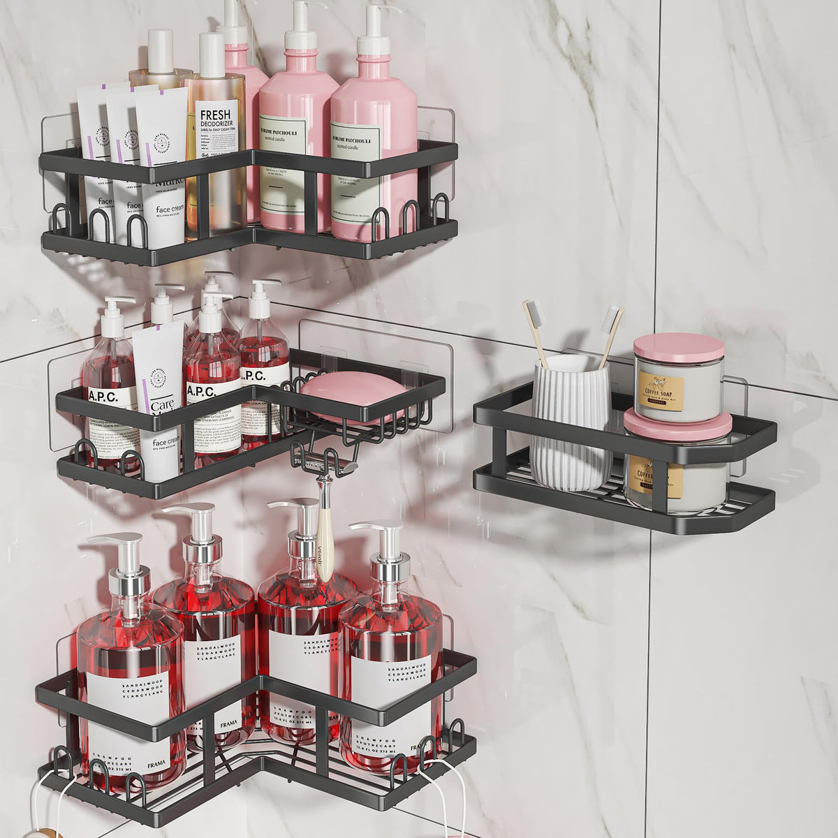 Youvip compact high-capacity corner storage for toiletries.