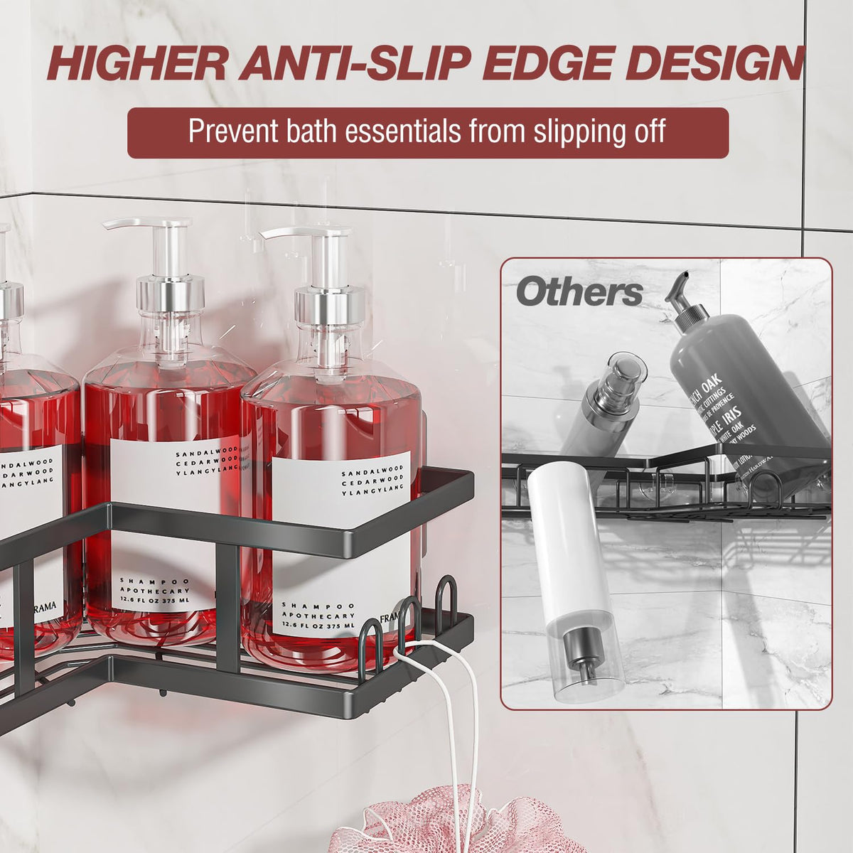 Youvip corner shelf showing raised anti-slip edge for stability.