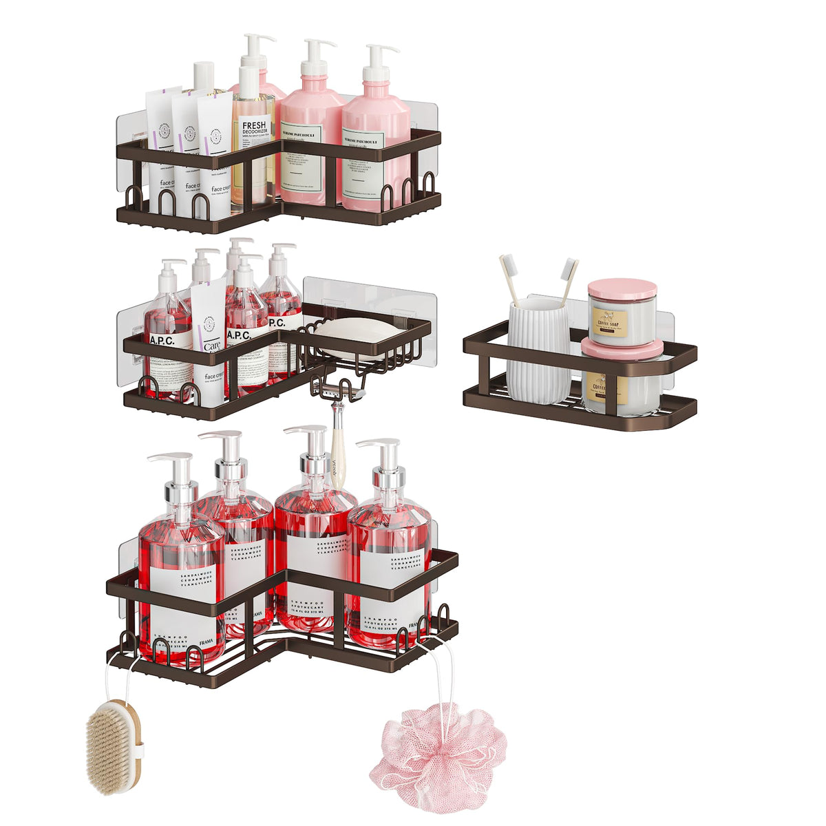 Youvip Corner Shower Caddy with easy-install adhesive ideal for renters and wall-safe setup.
