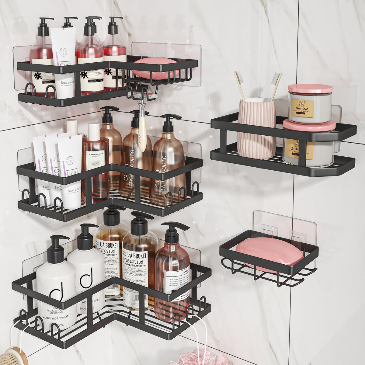 Youvip corner shower caddy with no-drill wall mount in black keeps showers tidy and organized